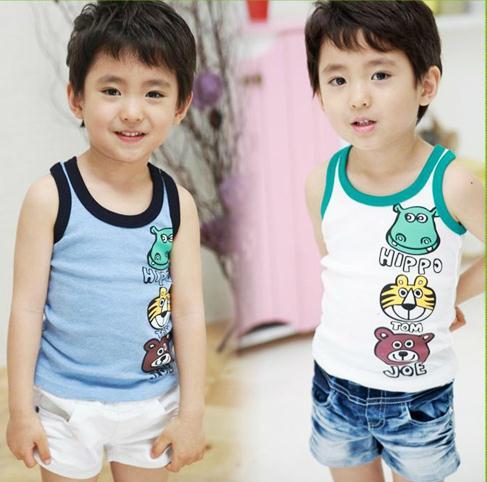 2012 summer boys clothing girls clothing cartoon animal head print sleeveless T-shirt vest zqh156