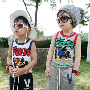 2012 summer children's clothing automobile race boys clothing girls clothing baby child t-shirt vest