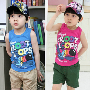 2012 summer children's clothing woodpecker boys clothing girls clothing child vest sleeveless T-shirt