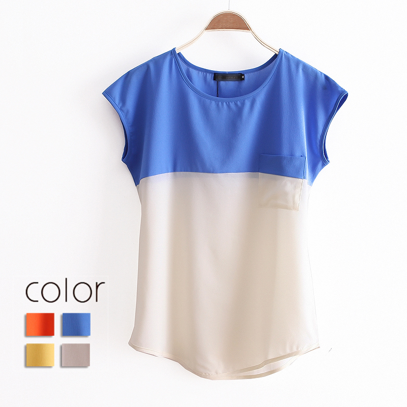 2012 summer fashion candy color block decoration straight medium-long pullover short-sleeve chiffon shirt wt1811