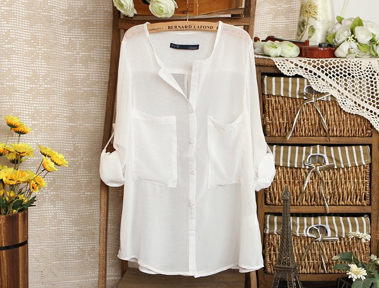 2012 summer  fashion women's  LONG sleeves shirt loose casual chiffon shirt transparent clear sun block blouse 2 colors