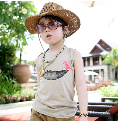 2012 summer feather children's clothing boys clothing girls clothing baby child vest t-shirt