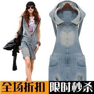 2012 summer female new arrival plus size hole design reminisced women denim jumpsuit jean Rompers shorts jeans pants