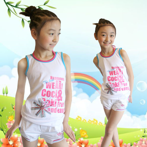 2012 summer girls clothing casual all-match 100% T-shirt cotton sleeveless vest
