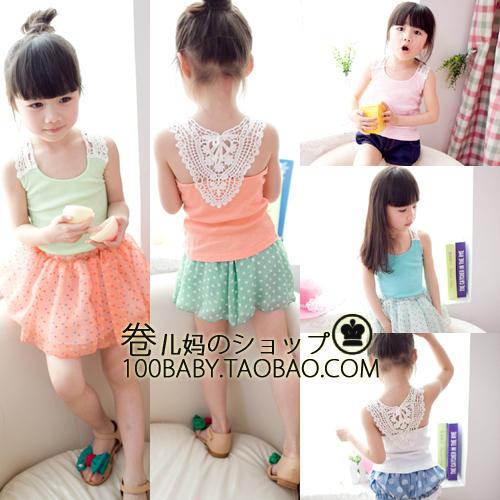 2012 summer girls clothing lace soft 100% all-match cotton vest 120203