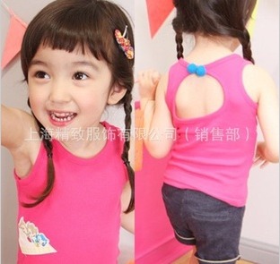 2012 summer girls clothing pure cotton vest sphere small cat embroidery princess t baby vest