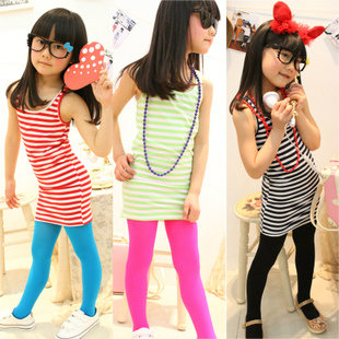 2012 summer girls clothing stripe design all-match long vest dress clothes baby basic shirt