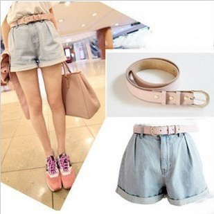 2012 summer high waist loose denim shorts women's fresh single-shorts plus size light color