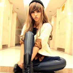 2012 summer hot-selling black PU faux leather knitted thread of sidepiece trousers all-match legging