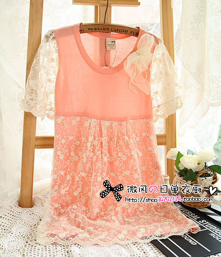2012 summer knit lace patchwork medium-long co sweater shirt short-sleeve top female