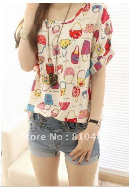 2012 Summer Korea Fashion Cartoon Graffiti Womens T-Shirts, Ladies Cute Short Sleeve Tops 2Color