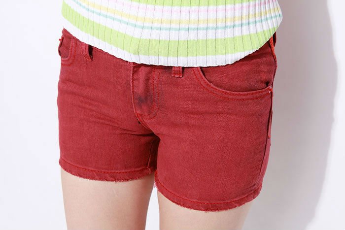 2012 Summer Ladies Red Color Short Jeans, Low Waist , Denim Fabric Shorts Go for Leisure Time Red 26-31 Free Shipping!