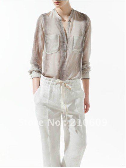 2012 summer lapel snake perspective gold button adornment chiffon shirt