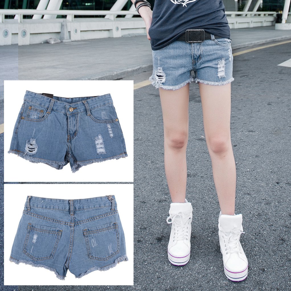 2012 summer light color denim hole shorts female denim shorts