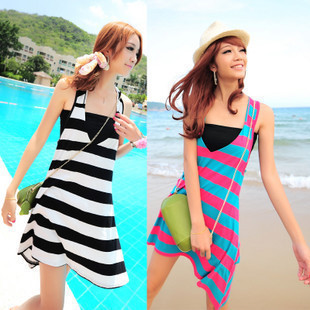 2012 summer loose one-piece dress fashion stripe slim beach dress