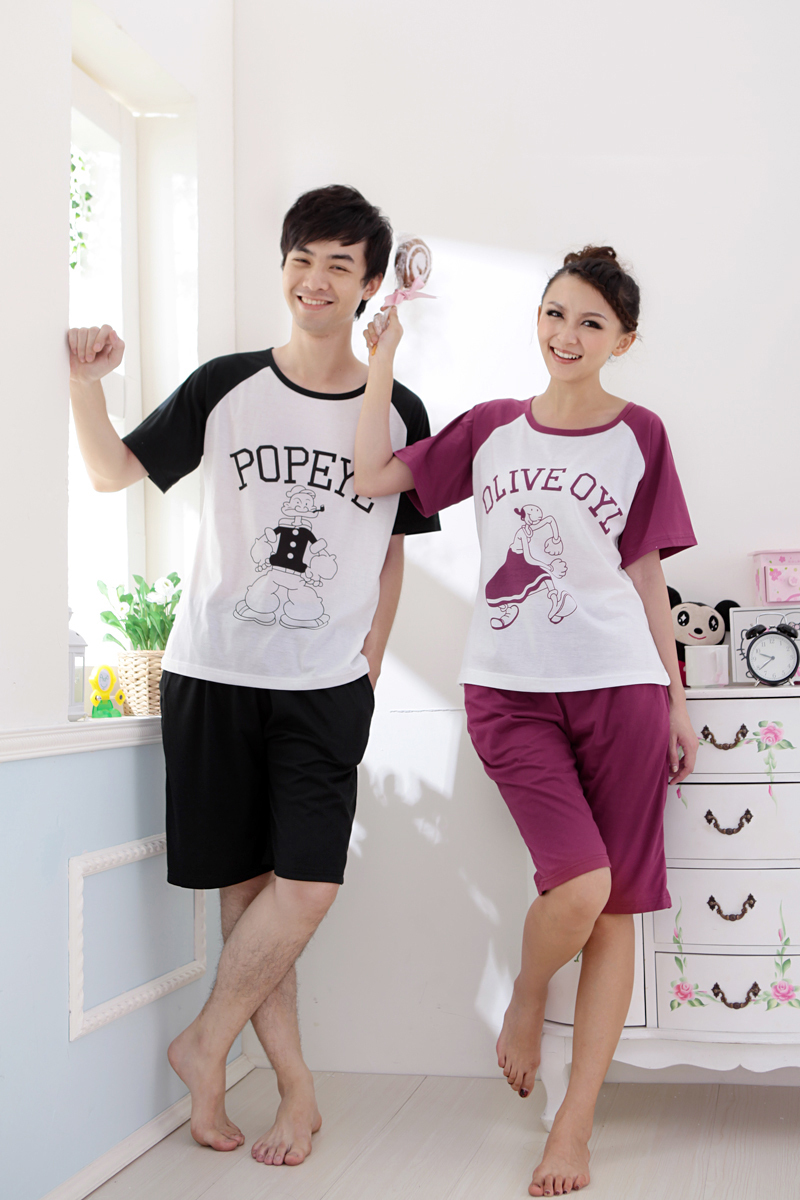 2012 summer lovers men and women sleepwear Women cartoon short-sleeve sleepwear lounge