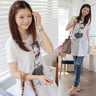 2012 summer maternity clothing casual all-match print little girl maternity short-sleeve T-shirt long design top