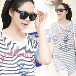 2012 summer maternity clothing maternity t-shirt short-sleeve top loose stripe navy style shirt t678