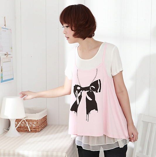 2012 summer maternity clothing maternity top chiffon twinset top bow 20198-k