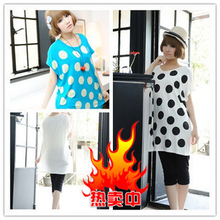 2012 summer maternity clothing patchwork big polka dot o-neck short-sleeve T-shirt Modal material