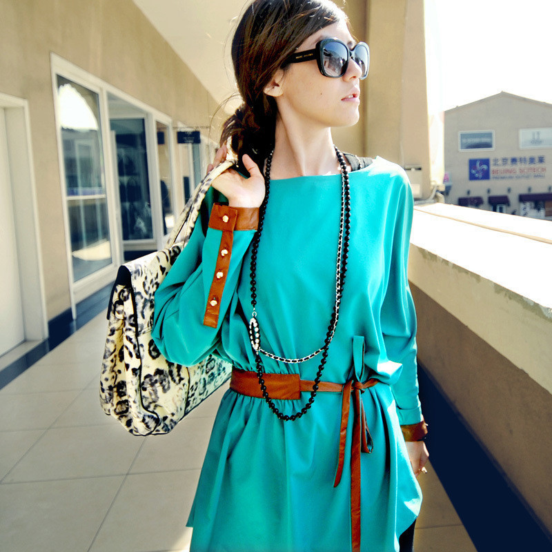 2012 summer new arrival exquisite beautiful batwing sleeve leather cuff drawstring lacing one-piece dress