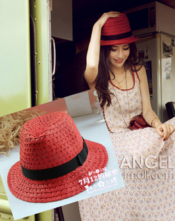 2012 summer new arrival strawhat hat sunbonnet small fedoras red