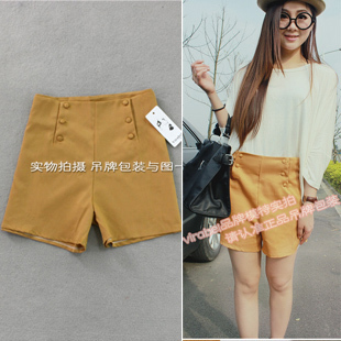 2012 summer new arrival women's Black shorts high waist slim double breasted sweet shorts