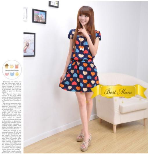 2012 summer new Korean single new sweet Department Japanese hearts love short sleeve hit the color chiffon dress