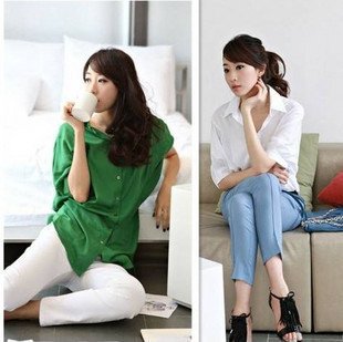 2012 summer new Korean trend brand women's long casual short-sleeved loose shirts bat sleeves large size shirt Free shipping