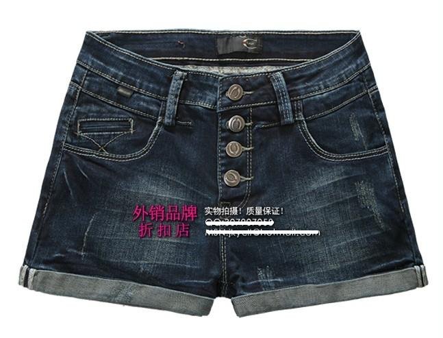 2012 summer new, personalized Four buckle, sexy Cuffed denim shorts