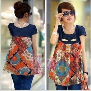 # 2012 summer of 8972 new female splicing of the bow wave of female Mori printing loose T-shirt