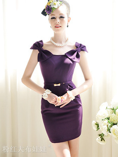 2012 summer purple slim elegant gold bow belt one-piece dress