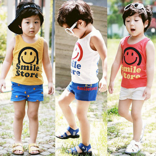 2012 summer simple smiley 100% cotton boys clothing girls clothing baby basic vest