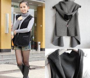 2012 summer sleeveless with a hood knitted vest cape outerwear hooded sweater female cardigan