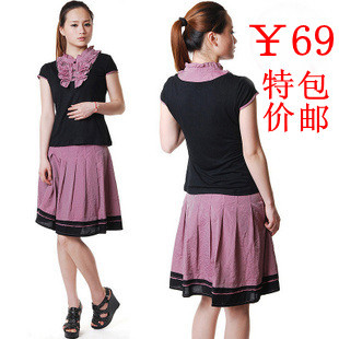2012 summer slim women's white collar set one-piece dress skirt plus size twinset