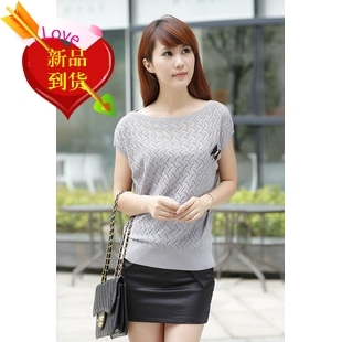 2012 summer slit neckline women's all-match cutout rhinestones butterfly brooch sweater