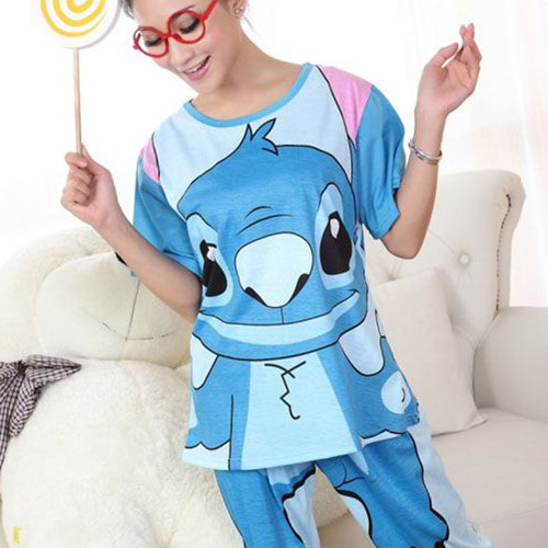 2012 summer stitch one piece cartoon cotton female short-sleeve sleepwear sets lounge