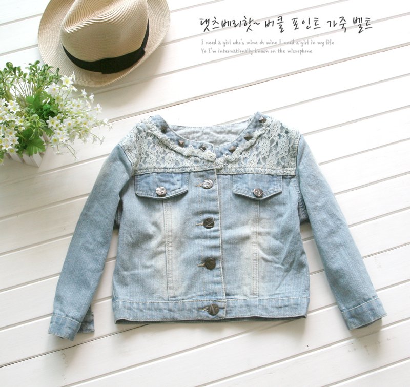 2012 summer sunscreen rivet o-neck lace gentlewomen half sleeve short design women's denim outerwear jacket plus size