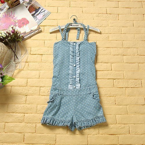 2012 summer sweet lace decoration denim tube top spaghetti strap jumpsuit shorts