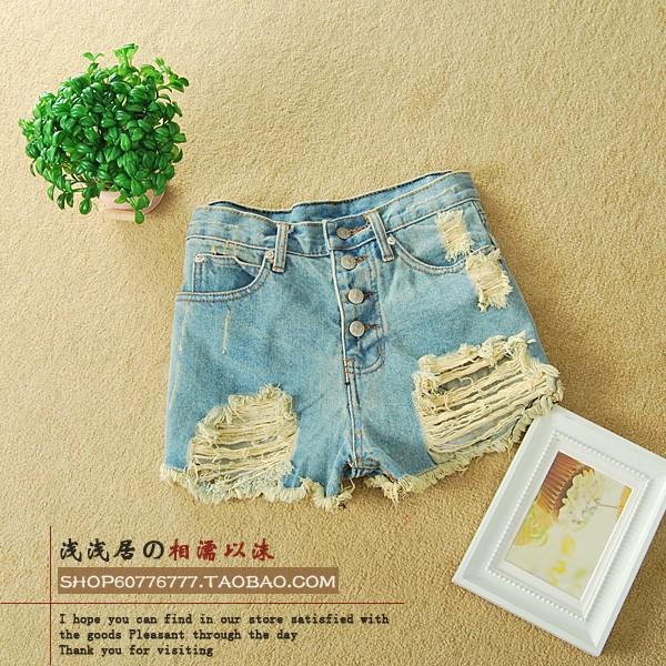 2012 summer the trend of women all-match casual pants shorts high waist pants hole denim short trousers