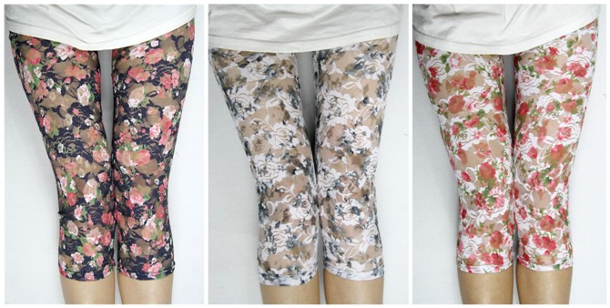 2012 summer vintage multicolour rustic rose lace capris legging