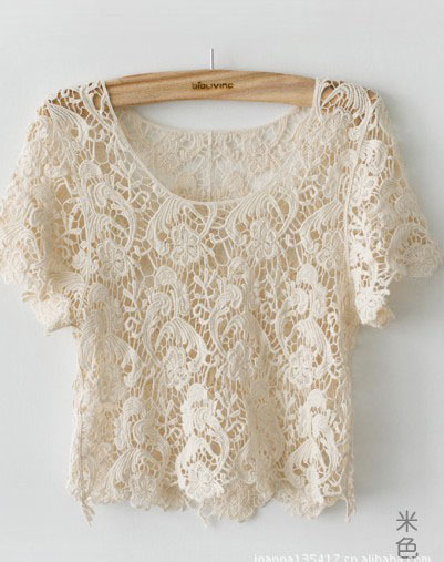2012 summer vivi magazine all-match handmade cutout crochet shirt short design t-shirt