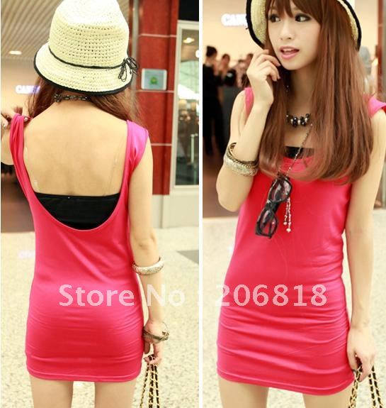 2012 summer wear new female han edition tight joker render unlined upper garment skirt plunging back sexy vest dress son#369