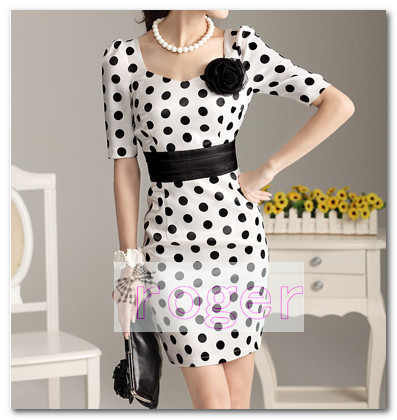 2012 summer white polka dot elegant slim belt ol one-piece dress short-sleeve