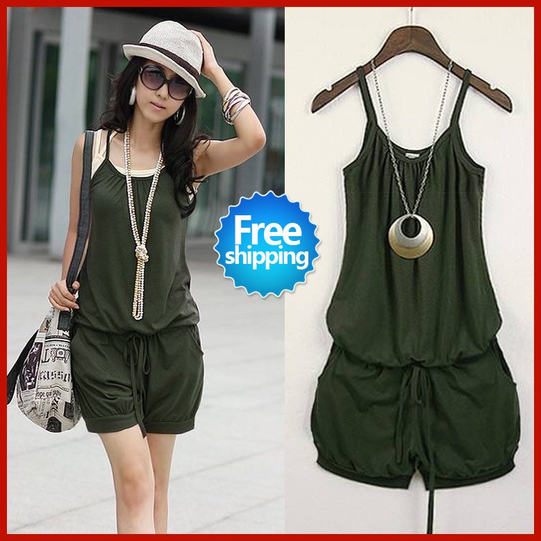 2012 Summer Women Fashion conjoined dress lady's dress Sleeveless Romper Strap Short Jumpsuit Scoop 3Colors free shopping SWS091
