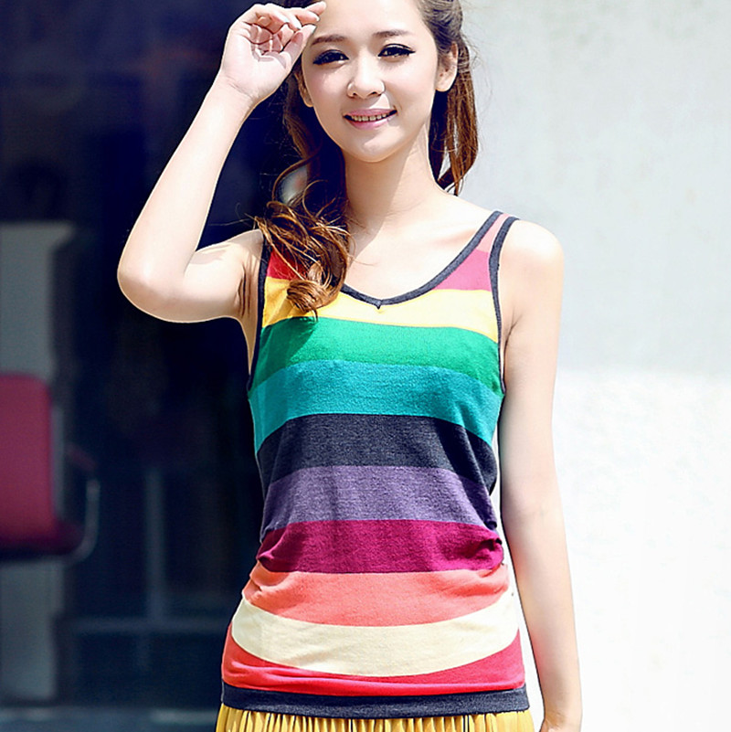 2012 summer women's 100% cotton stripe basic shirt V-neck loose basic small vest