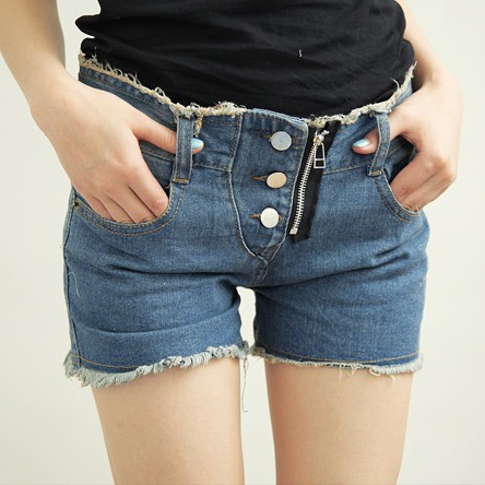 2012 summer women's 3786990 sidepiece zipper fashion edging denim shorts