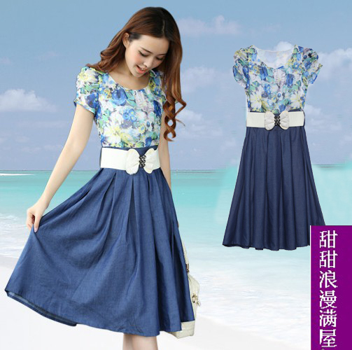 2012 summer women's c81286 sweet chiffon patchwork bubble short-sleeve dress full dress