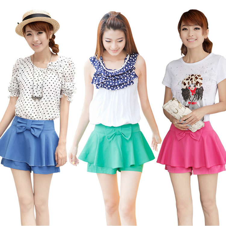 2012 summer women's candy color shorts sweet ruffle vintage short skorts