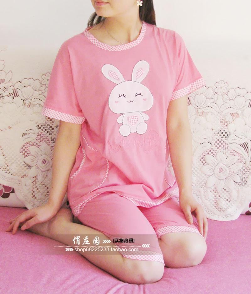 2012 summer women's cartoon short-sleeve sleep set 100% cotton lounge Women pullover twinset